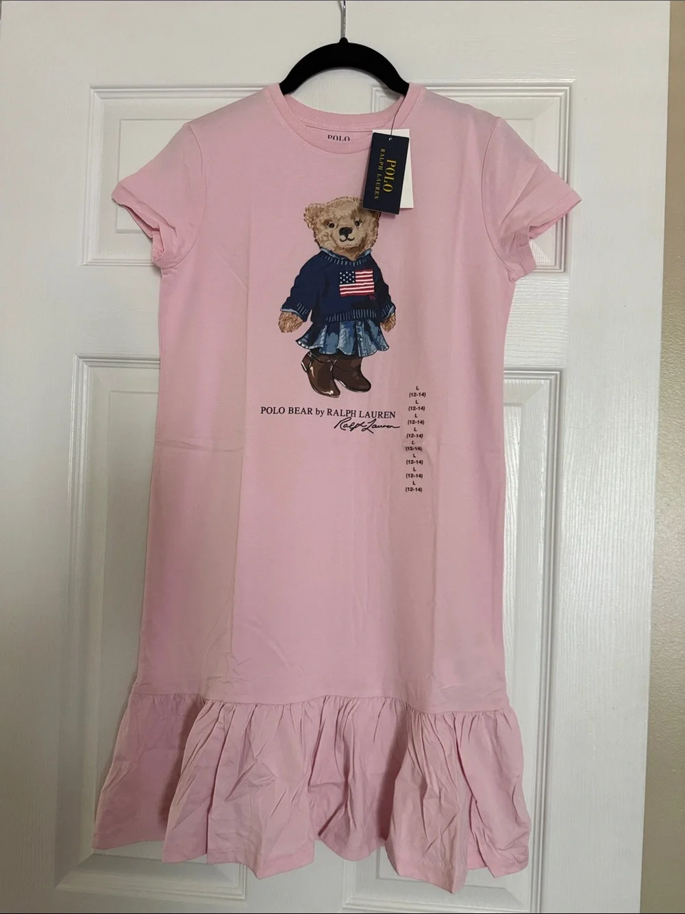 Ralph Lauren Pink Polo Bear Ruffle Hem Tee Dress (Girl)